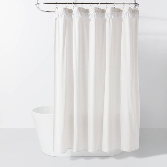Crochet Trim Shower Curtain Cream - 191908881300