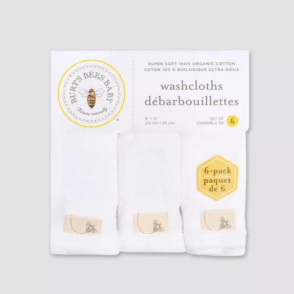 Burt's Bees Baby? Baby 6pk Organic Cotton Washcloth Mitts - White Newborn - 817620019974