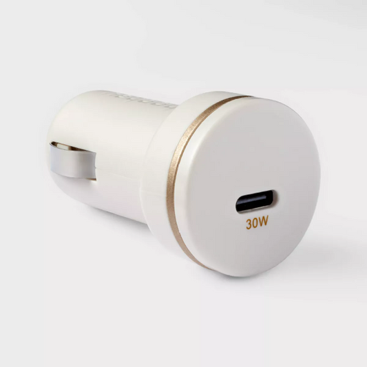 Single Port USB-C 30W Car Charger - Stone White - 197543409077