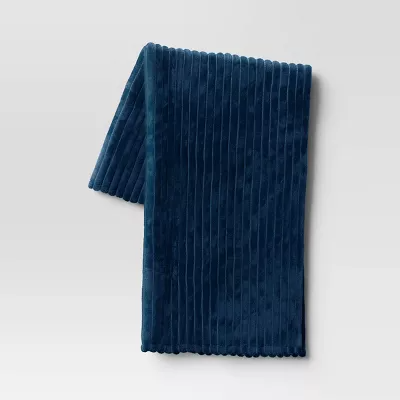 Channeled Plush Throw Blanket Blue - Soft, Midweight, Machine Washable, 50x60" - 197543556900