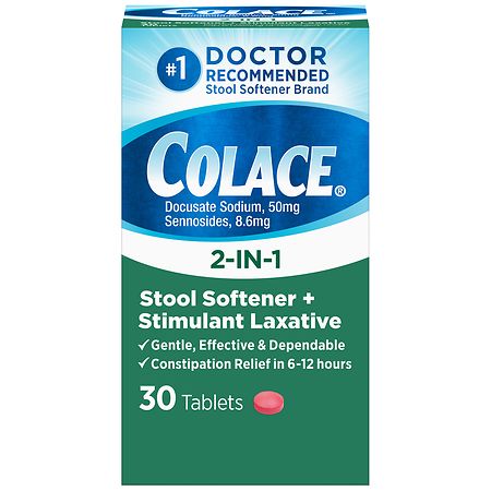 Colace? 2-IN-1 Stool Softener with Stimulant Laxative Tablets 100mg 30 Count - 367618110300