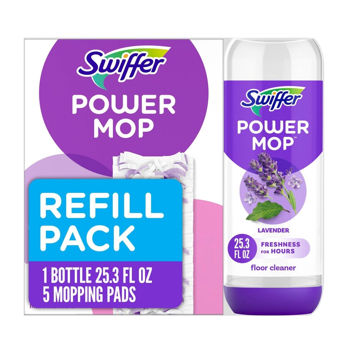 Swiffer Power Mop Multi-Surface Pad Refills & Solution Bundle Pack - 5 Mopping Pads- 1 Bottle - 030772091173