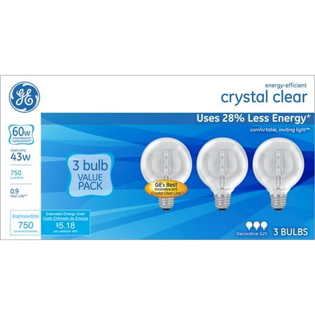 LIKE NEW GE 60w 3pk G25 Energy Efficient Halo Light Bulb White/Clear - 0431689017721