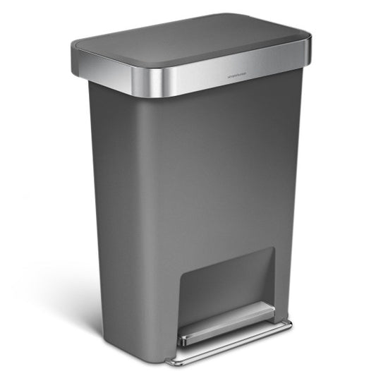 simplehuman 45L Rectangular Liner Rim Kitchen Step Trash Can Gray Plastic - 838810017471