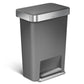 simplehuman 45L Rectangular Liner Rim Kitchen Step Trash Can Gray Plastic - 838810017471