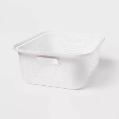 Small Decorative Plastic Bin with Cutout Handles White - 9326265227206