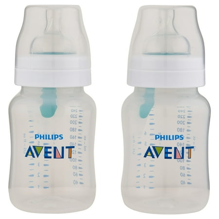 Philips AVENT Anti-Colic Baby Bottles with AirFree Vent  9oz  2pk  Clear  SCY703/02 (2 Count) - 075020093837