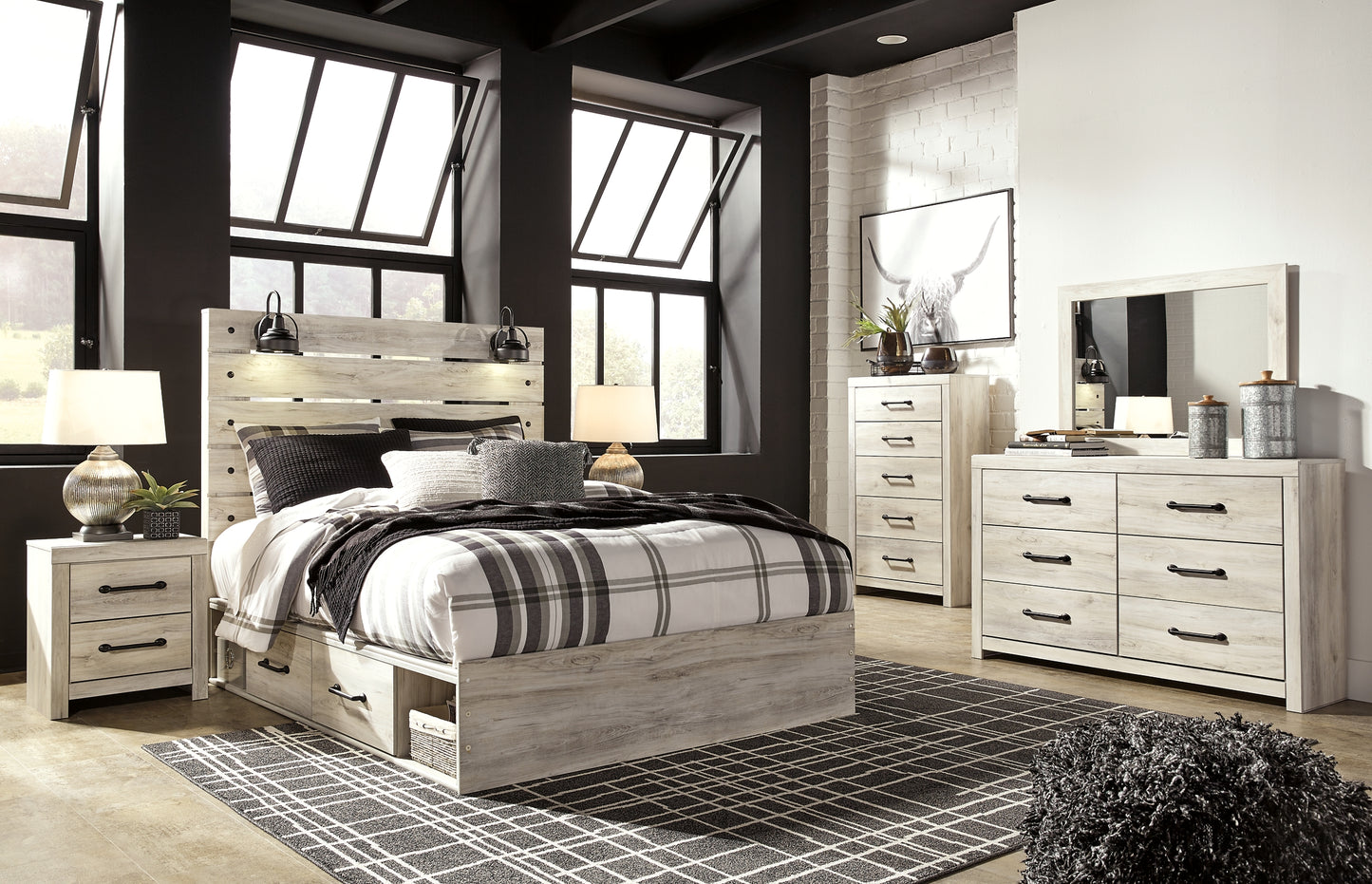 Cambeck  Panel Bed With 4 Storage Drawers