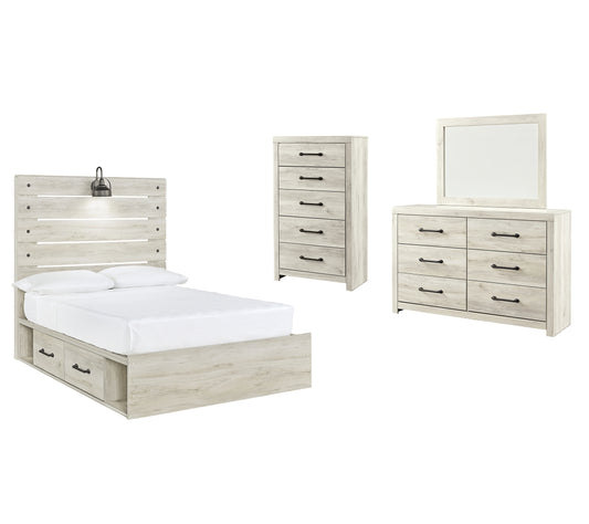 Cambeck  Panel Bed With 2 Storage Drawers With Mirrored Dresser And Chest