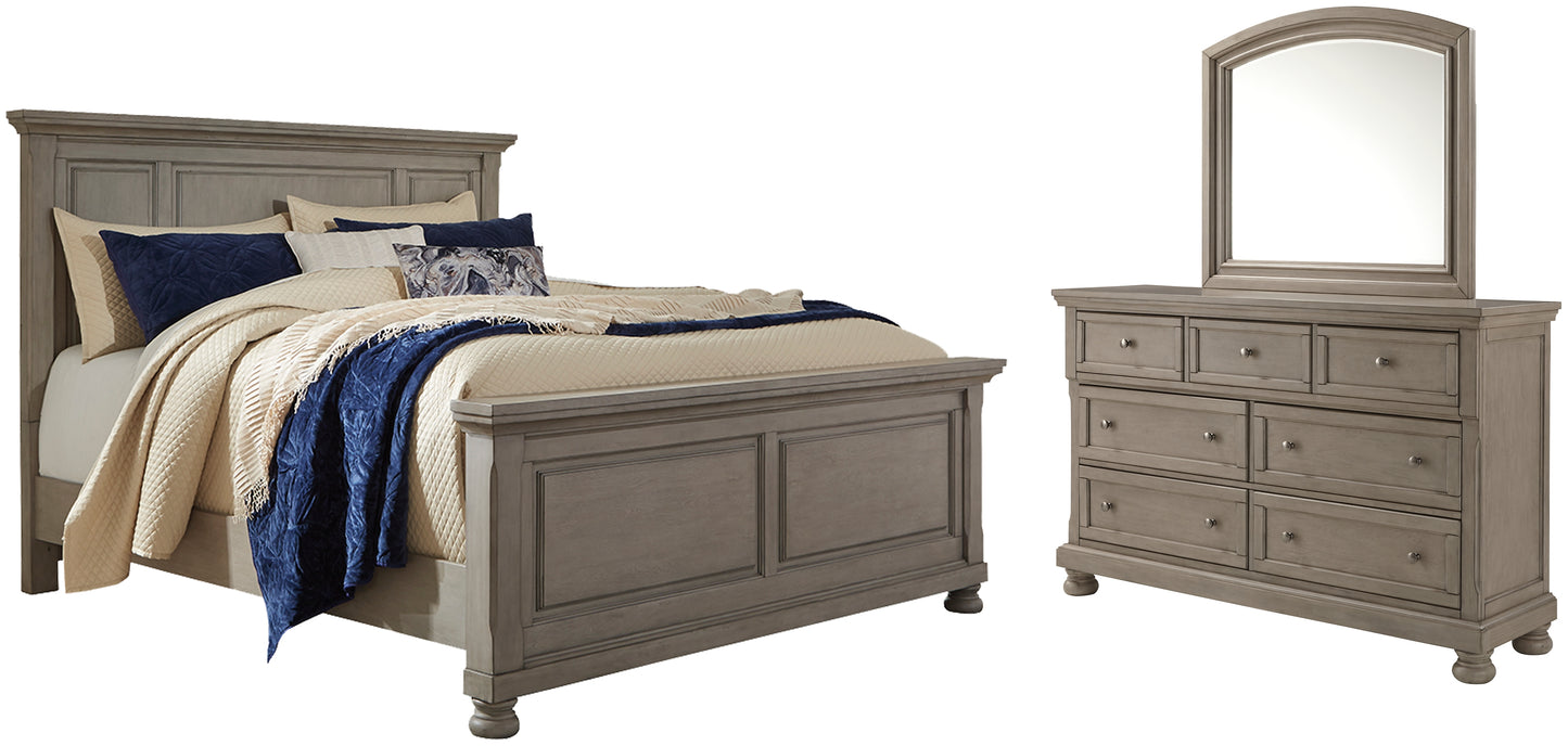 Lettner California King Panel Bed with Mirrored Dresser