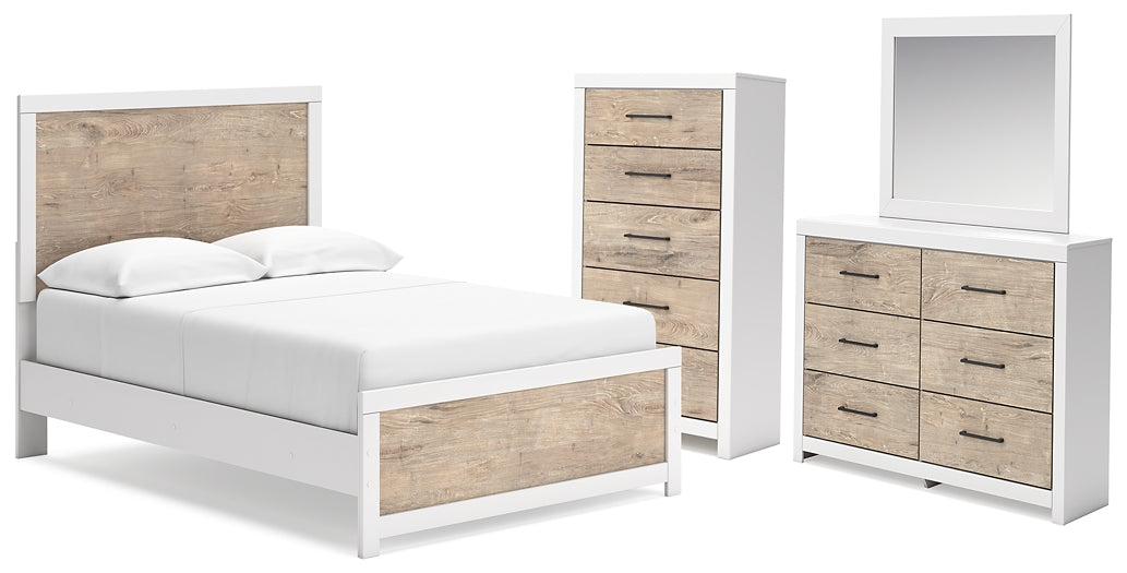 Charbitt Full Panel Bed with Mirrored Dresser and Chest