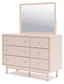 Wistenpine Twin Upholstered Panel Headboard with Mirrored Dresser, Chest and 2 Nightstands