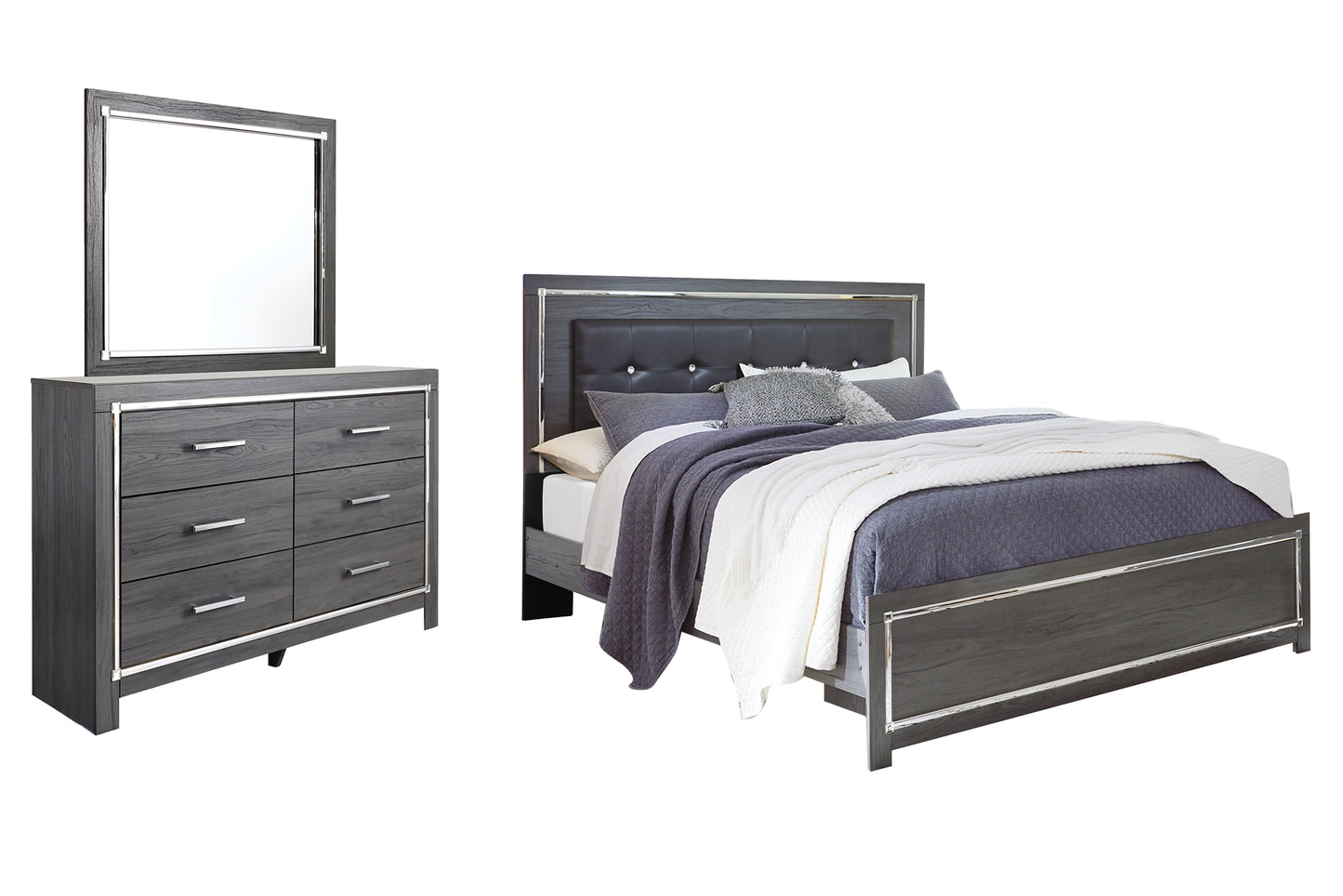 Lodanna King Panel Bed with Mirrored Dresser