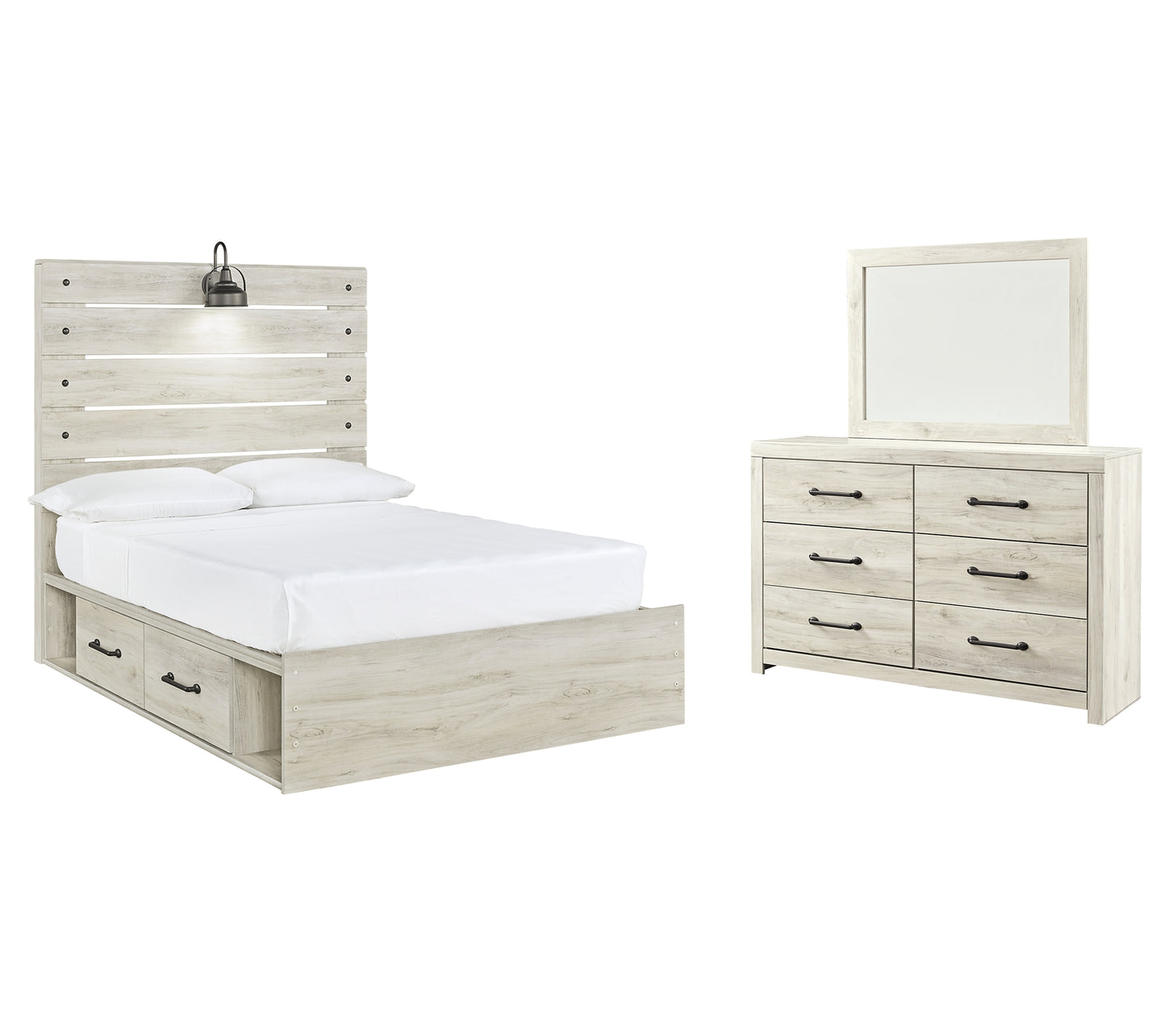 Cambeck  Panel Bed With 4 Storage Drawers With Mirrored Dresser