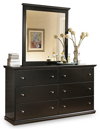 Maribel Queen/Full Panel Headboard with Mirrored Dresser