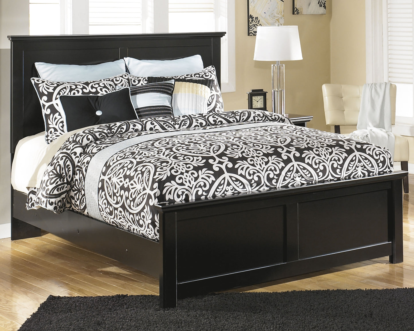 Maribel Queen/Full Panel Headboard with Mirrored Dresser