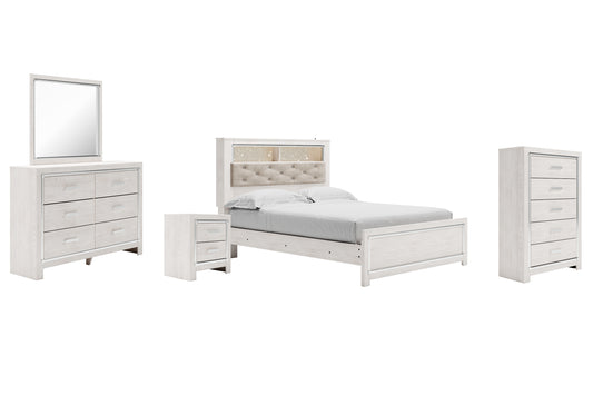 Altyra Queen Panel Bookcase Bed with Mirrored Dresser, Chest and Nightstand