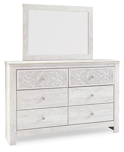 Paxberry King Panel Bed with Mirrored Dresser, Chest and 2 Nightstands