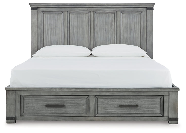 Russelyn King Storage Bed with Mirrored Dresser