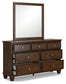 Danabrin Full Panel Bed with Mirrored Dresser and Chest