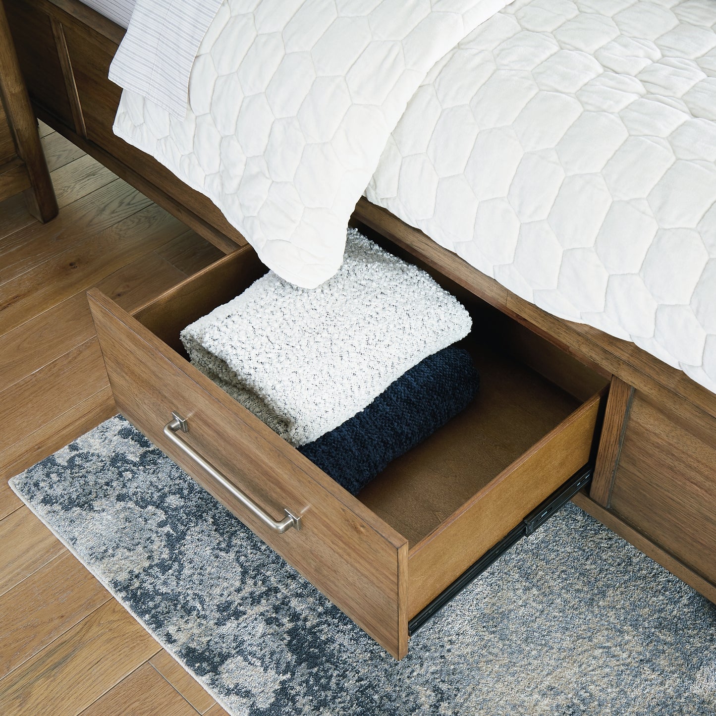 Cabalynn California King Panel Bed with Storage with Mirrored Dresser, Chest and Nightstand