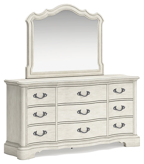 Arlendyne Queen Upholstered Bed with Mirrored Dresser and Chest